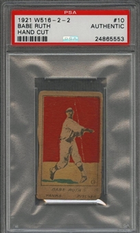 1921 W516-2-2 #10 Babe Ruth, Hand Cut - PSA Authentic